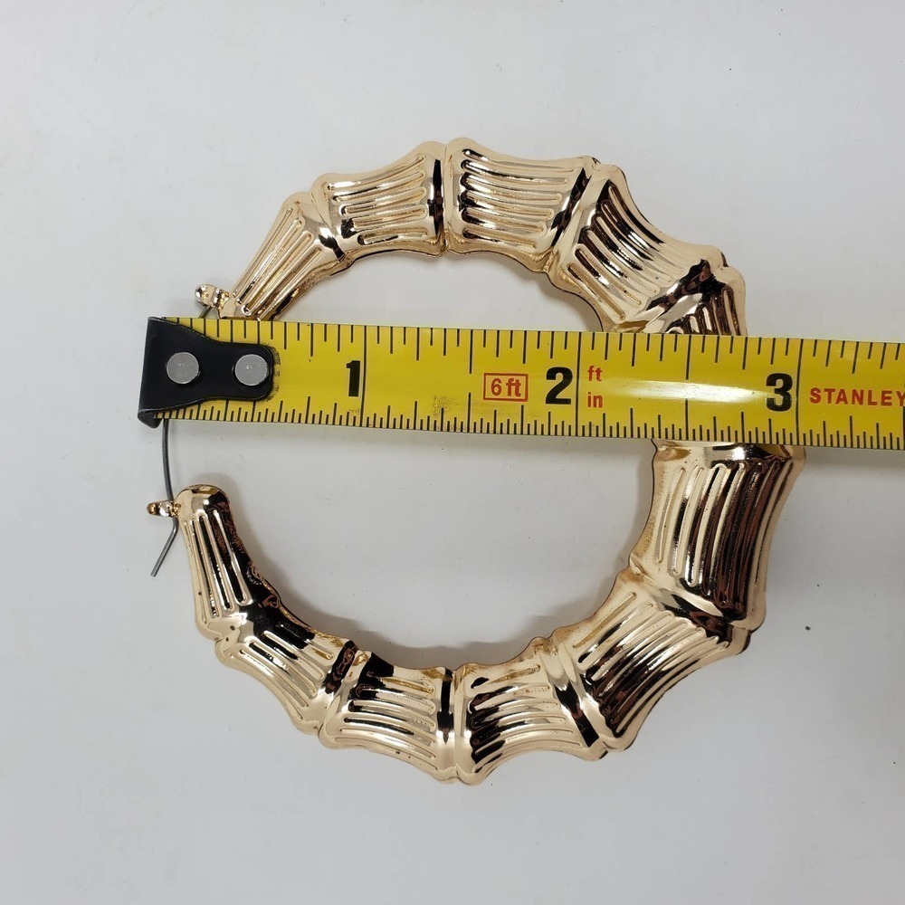 Gold Tone Hoop Textured Round Fashion Earring 90's Inspired Gold Tone - Picture 4 of 5